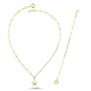 Koçak 14k Star Figured Gold Set with Pearls 14SET762