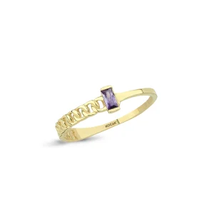 Koçak 14k Chain Patterned Purple Stone Gold Ring 14YZK1881